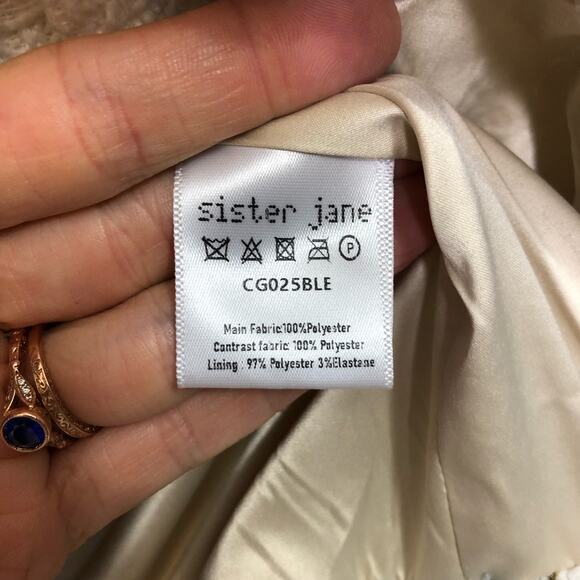 Sister Jane Blazer Cardigan Metallic Blue Tweed Plaid Long Bejeweled V Neck S - Picture 8 of 14